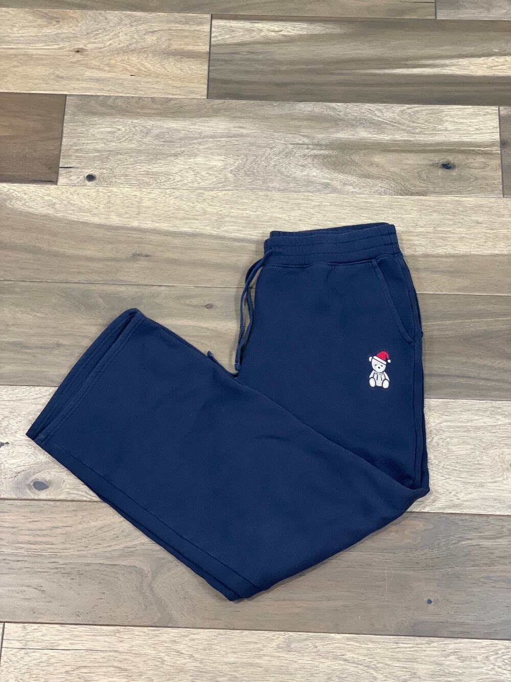 Hollister Navy Sweatpants Teddy Bear Embroidered Elastic Waist Drawstring Size M